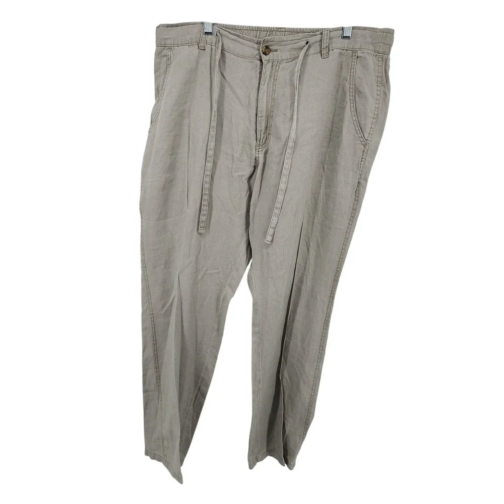 Kahala 38 Khaki Linen Drawstring Pants Beach Tropical Island Vacation Summer Men